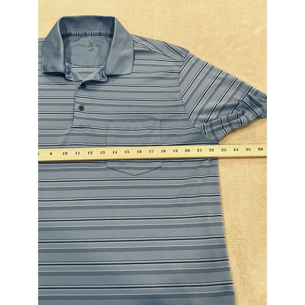 Golden Bear Performance Golf‎ Polo Shirt Men's Large Short Sleeve Blue Striped